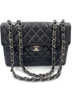 Sold-CHANEL Caviar Jumbo Flap Shoulder Bag black Silver hardware