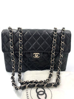 Sold-CHANEL Caviar Jumbo Flap Shoulder Bag black Silver hardware