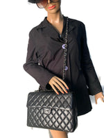 Sold-CHANEL Caviar Jumbo Flap Shoulder Bag black Silver hardware