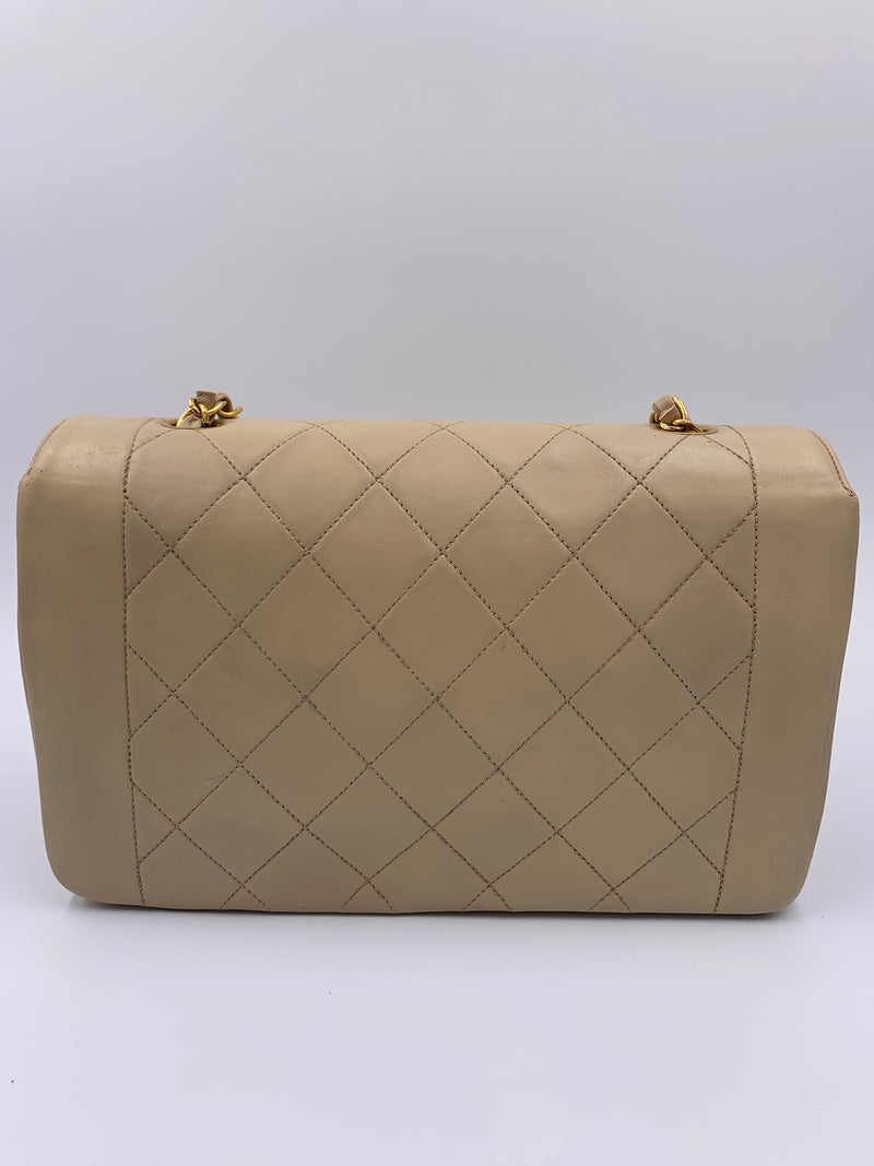 Sold-CHANEL Lambskin Medium Diana Single Chain Single Flap Bag Beige/gold