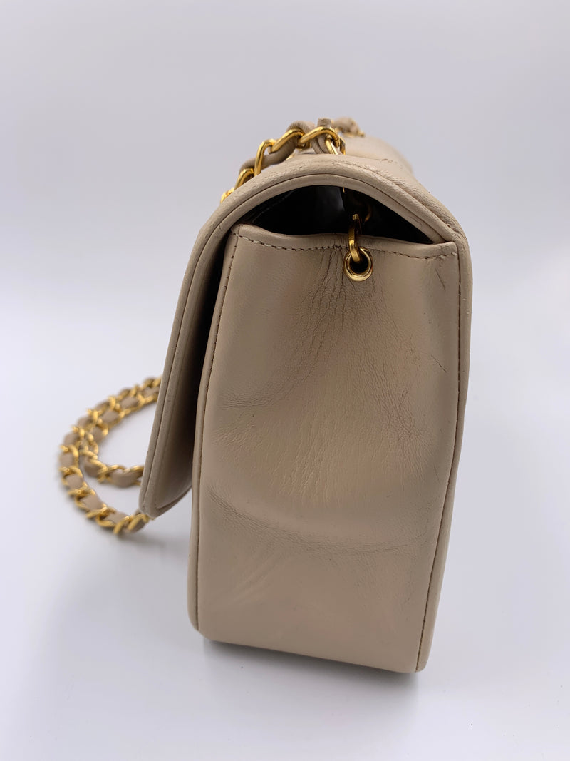 Sold-CHANEL Lambskin Medium Diana Single Chain Single Flap Bag Beige/gold