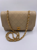 Sold-CHANEL Lambskin Medium Diana Single Chain Single Flap Bag Beige/gold