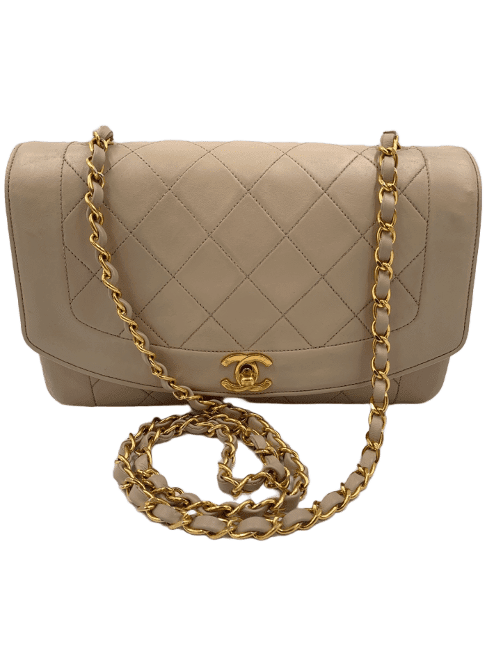 Sold-CHANEL Lambskin Medium Diana Single Chain Single Flap Bag Beige/gold