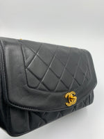 Sold-CHANEL Lambskin Small Diana Single Chain Single Flap Bag Black Gold Hardware