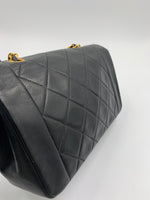 Sold-CHANEL Lambskin Small Diana Single Chain Single Flap Bag Black Gold Hardware