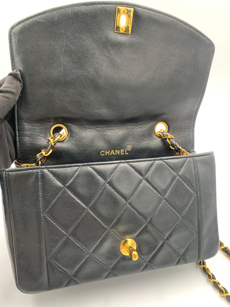 Sold-CHANEL Lambskin Small Diana Single Chain Single Flap Bag Black Gold Hardware