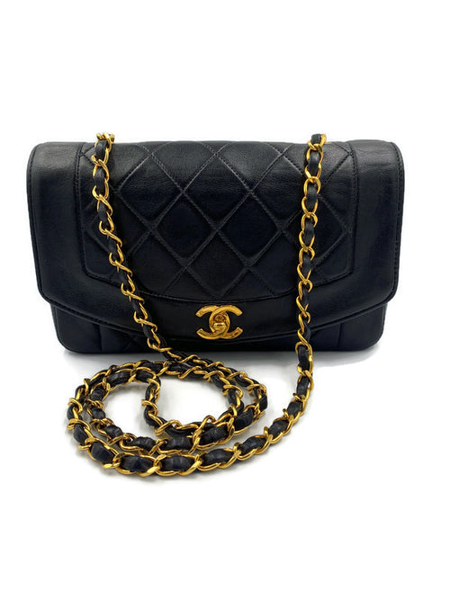 Sold-CHANEL Lambskin Small Diana Single Chain Single Flap Bag Black Gold Hardware