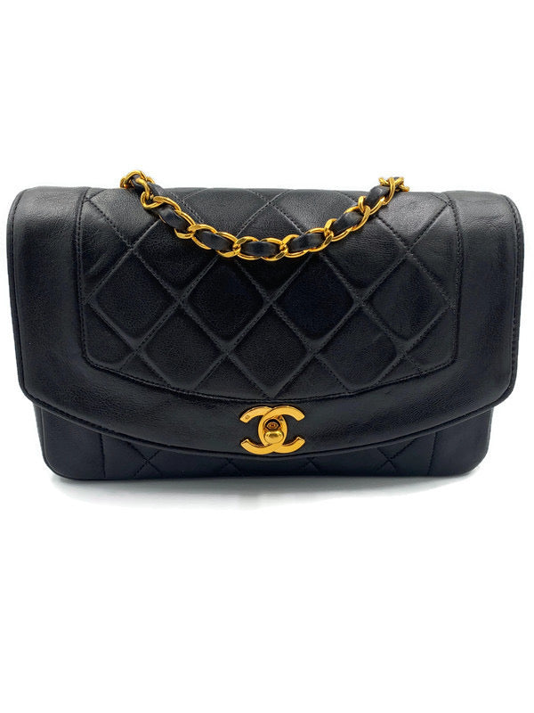 Sold-CHANEL Lambskin Small Diana Single Chain Single Flap Bag Black Gold Hardware