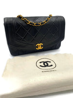 Sold-CHANEL Lambskin Small Diana Single Chain Single Flap Bag Black Gold Hardware