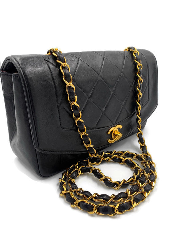 Sold-CHANEL Lambskin Small Diana Single Chain Single Flap Bag Black Gold Hardware