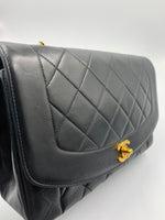 Sold-CHANEL Lambskin Medium Diana Single Chain Single Flap Bag Black Gold Hardware