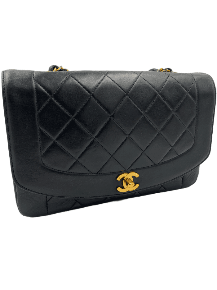 Sold-CHANEL Lambskin Medium Diana Single Chain Single Flap Bag Black Gold Hardware