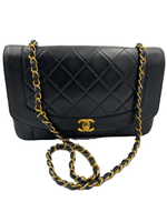 Sold-CHANEL Lambskin Medium Diana Single Chain Single Flap Bag Black Gold Hardware