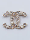 CHANEL CC Gold Rhinestones and Pearl Brooch