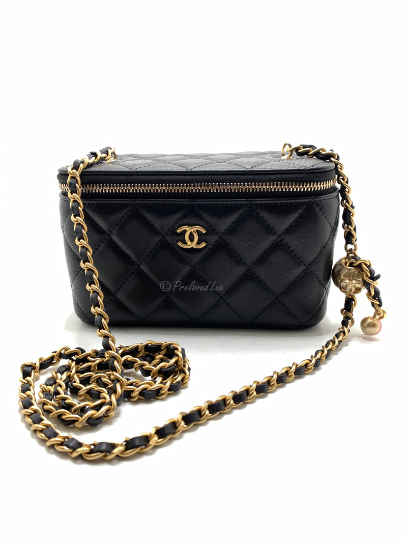 Sold-CHANEL Black Lambskin Pearl Crush Vanity Case Chain Bag Gold Hardware