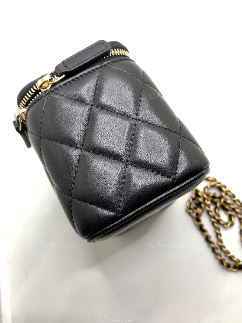 Sold-CHANEL Black Lambskin Pearl Crush Vanity Case Chain Bag Gold Hardware