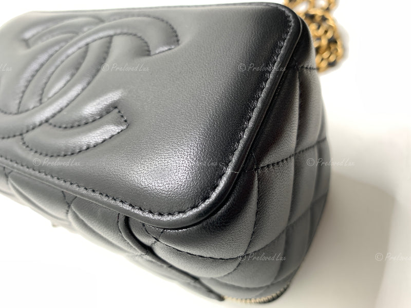 Sold-CHANEL Black Lambskin Pearl Crush Vanity Case Chain Bag Gold Hardware