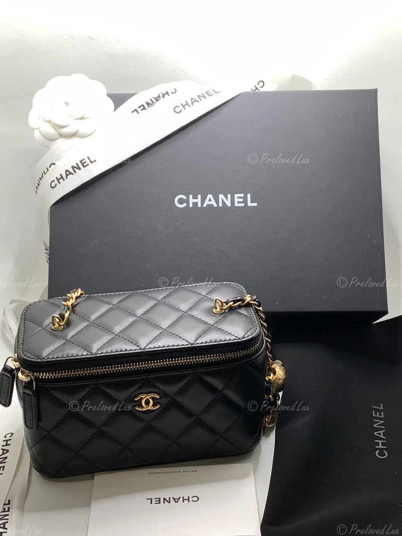 Sold-CHANEL Black Lambskin Pearl Crush Vanity Case Chain Bag Gold Hardware