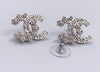 Sold-CHANEL CC Rhinestones Earrings/Silver C235