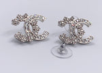 Sold-CHANEL CC Rhinestones Earrings/Silver C235