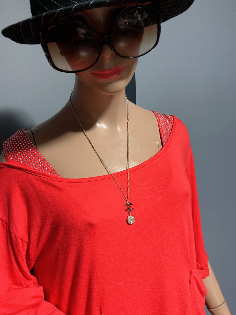 Sold-CHANEL CC Black Logo with Rhinestones Necklace C240