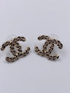 Sold-CHANEL CC Rhinestones Earrings/Gold L239