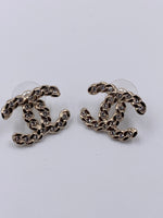 Sold-CHANEL CC Rhinestones Earrings/Gold L239