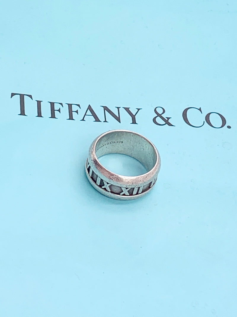 Sold-Tiffany 
Co 925 Silver Atlas Ring Size 5 1/2