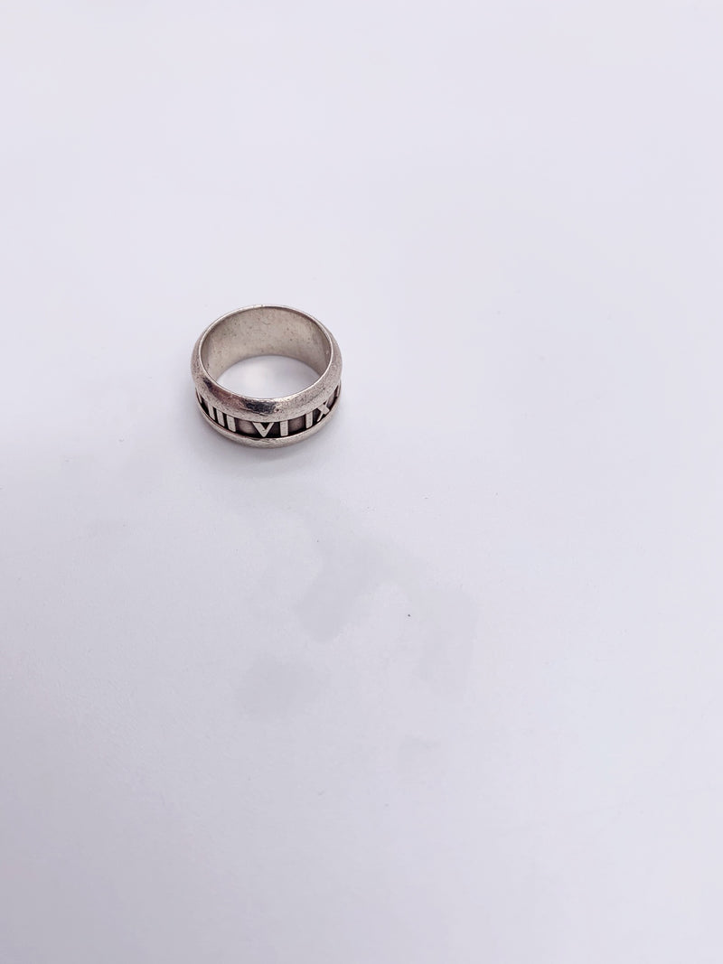 Sold-Tiffany 
Co 925 Silver Atlas Ring Size 5 1/2