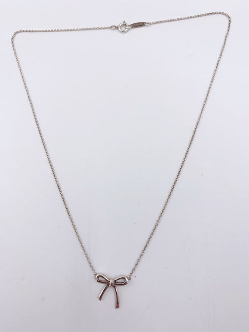 Sold-Tiffany 
Co Sterling Silver 925 Bow Pendant Necklace