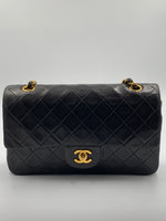 Sold-CHANEL Classic Lambskin Double Chain Double Medium Flap Bag black/gold