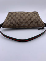 Sold-GUCCI GG Logo Brown Small Handbag with Green/Red Strap