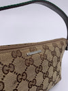 Sold-GUCCI GG Logo Brown Small Handbag with Green/Red Strap