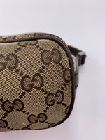 Sold-GUCCI GG Logo Brown Small Handbag with Green/Red Strap