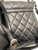 CHANEL Black lambskin Mini Duma Drawstring Backpack / Gold Hardware