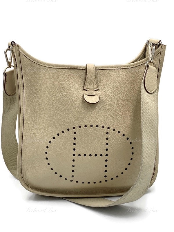 HERMES Ivory Beige Clemence Evelyne II PM Crossbody Bag