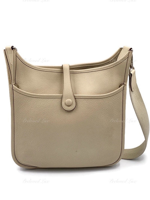 HERMES Ivory Beige Clemence Evelyne II PM Crossbody Bag