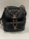 CHANEL Black lambskin Mini Duma Drawstring Backpack / Gold Hardware