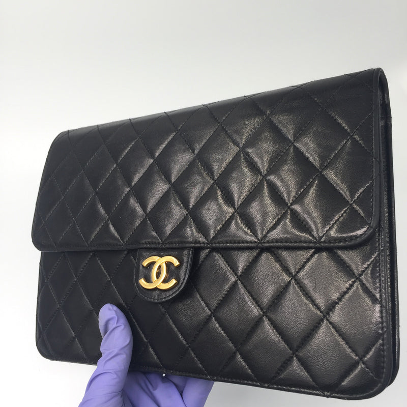 Sold-CHANEL Classic Lambskin Chain Flap Bag/clutch black/gold