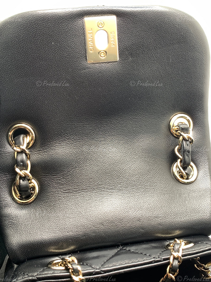 CHANEL Black lambskin Mini Duma Drawstring Backpack / Gold Hardware