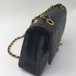 Sold-CHANEL Classic Lambskin Double Chain Double Flap Bag 25 black/gold