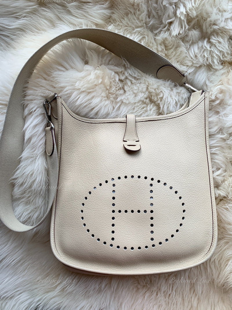 HERMES Ivory Beige Clemence Evelyne II PM Crossbody Bag