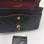 Sold-CHANEL Classic Lambskin Double Chain Double Flap Bag 25 black/gold