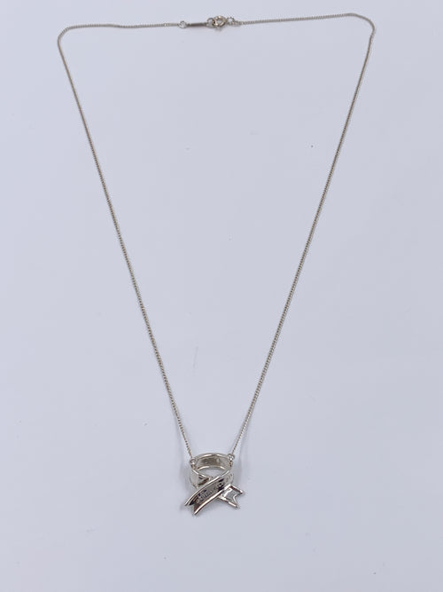 Tiffany 
Co 925 Silver Vintage Bow Ribbon Necklace