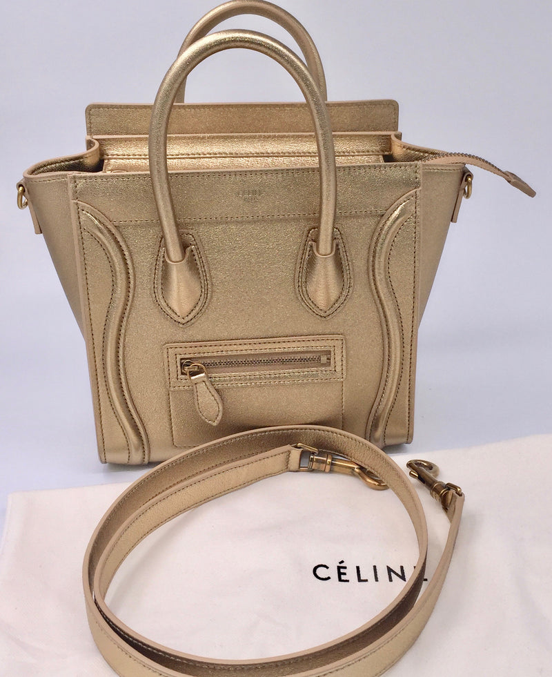 Sold-CELINE Nano Luggage Bag - Gold