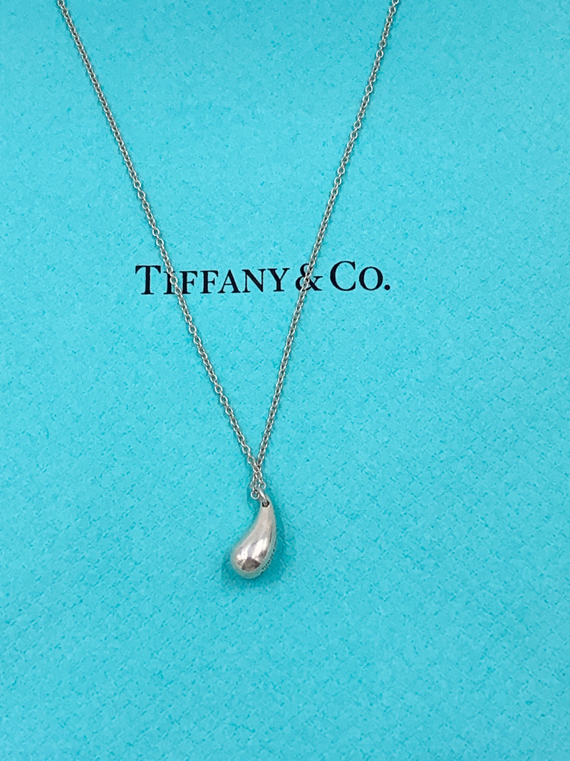 Sold-Tiffany 
Co 925 Silver Elsa Peretti 12mm Tear Drop Pendant Necklace