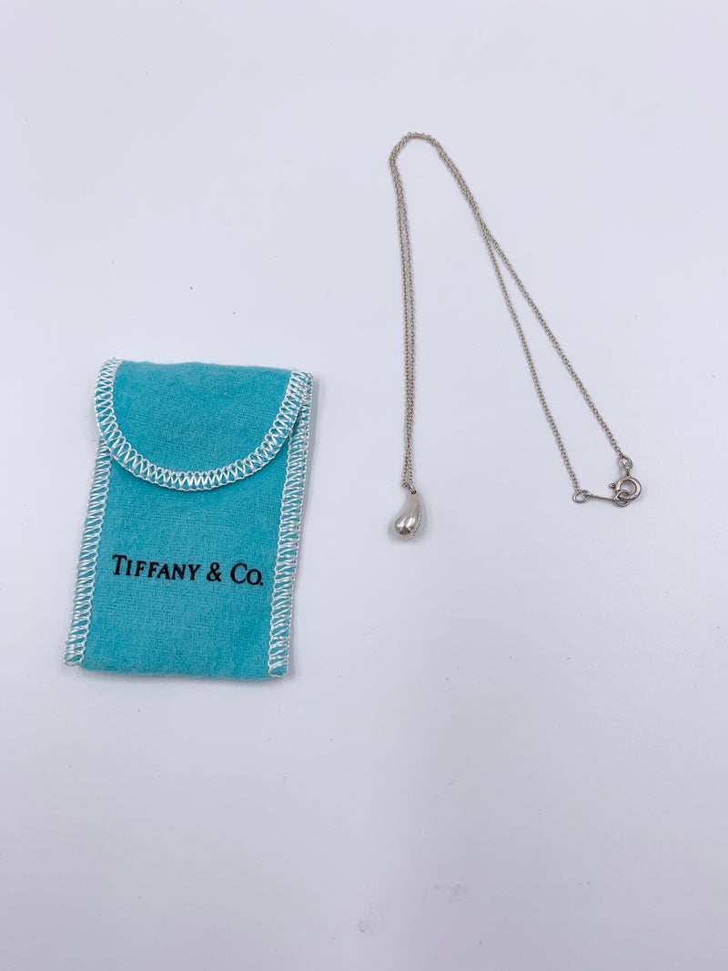 Sold-Tiffany 
Co 925 Silver Elsa Peretti 12mm Tear Drop Pendant Necklace