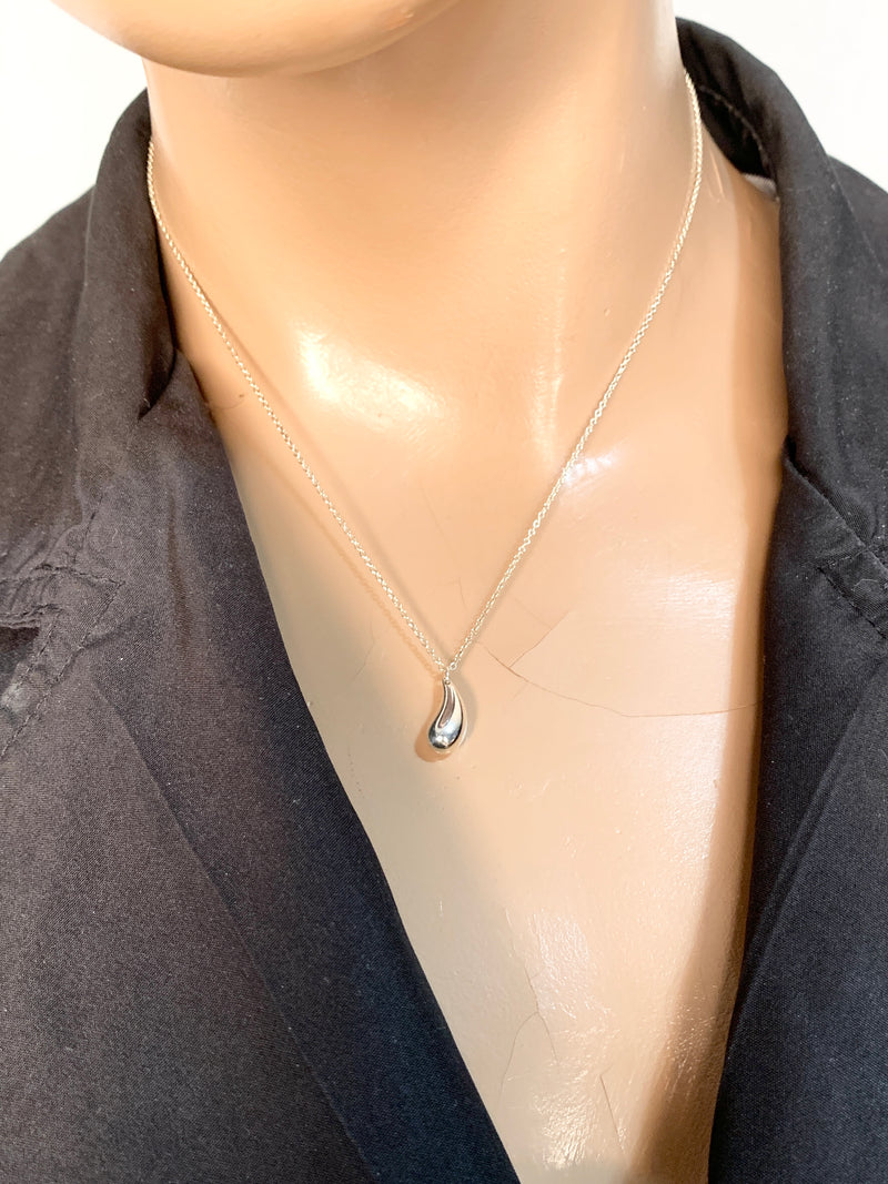 Sold-Tiffany 
Co 925 Silver Elsa Peretti 12mm Teardrop Pendant Necklace