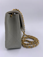 Sold-CHANEL Classic Lambskin Chain Mini Square Flap Bag Light Grey Gold Hardware