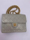 Sold-CHANEL Classic Lambskin Chain Mini Square Flap Bag Light Grey Gold Hardware